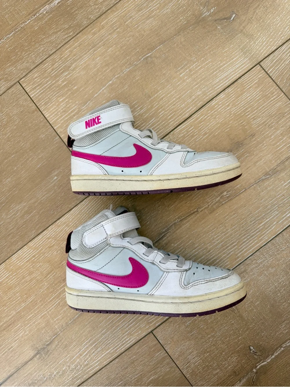Nike Kids White and Magenta Mid-Top Sneakers